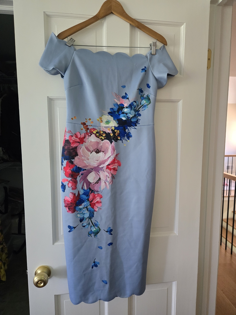 Ted Baker London Powder-Blue One-Shoulder Floral Sheath Dress
